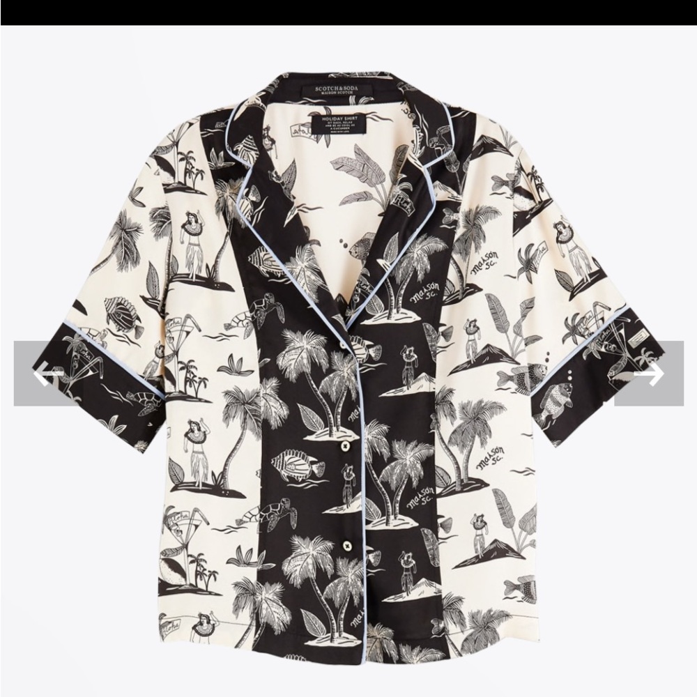 Scotch & Soda Black and Cream Button Down Shirt With Notched Collor
